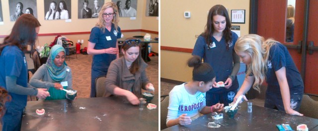 Dentistry students overseeing Ladder scholars making dental impressions